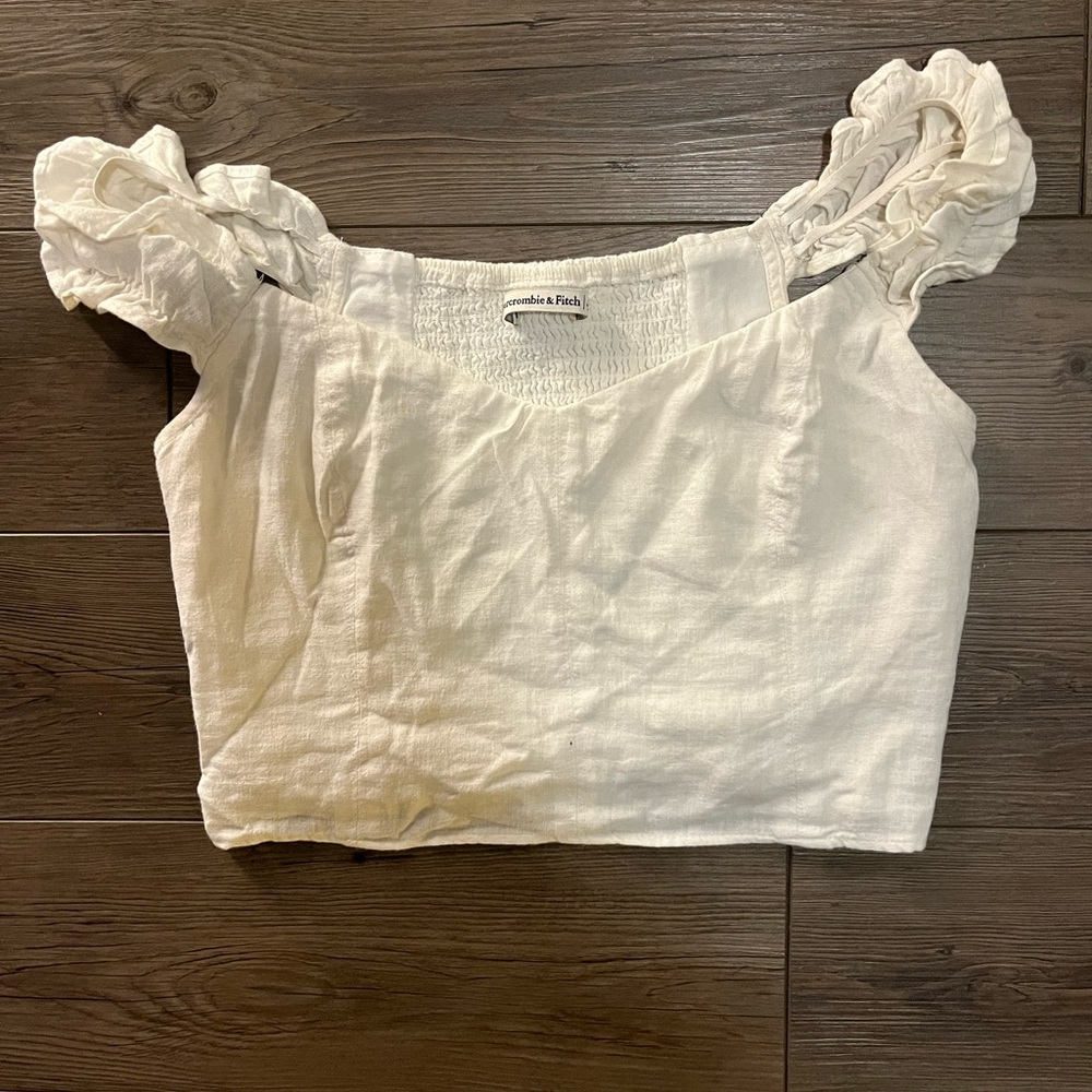 Abercrombie & Fitch White Off-The-Shoulder Ruffle Sleeve Top size M